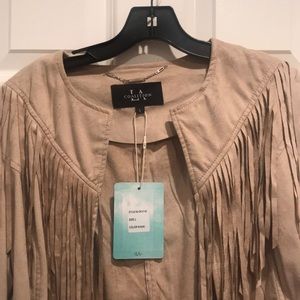 Faux suede fringe  jacket.